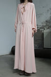 INTO THE EAST 25 Autumn and Winter Pink Lace Drawstring Collar Silk Dress ITE-E1DGAW023PK20DS-FEN Pink